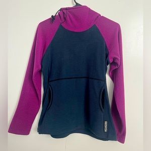 Melanzana Women’s Micro Grid Hoodie, Small, Eggplant/Navy.